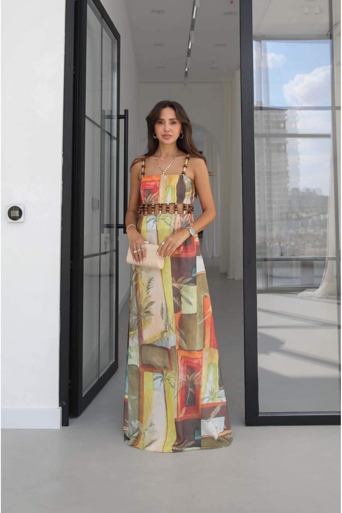 Havoş Colorful Tropical Pattern Beaded Dress