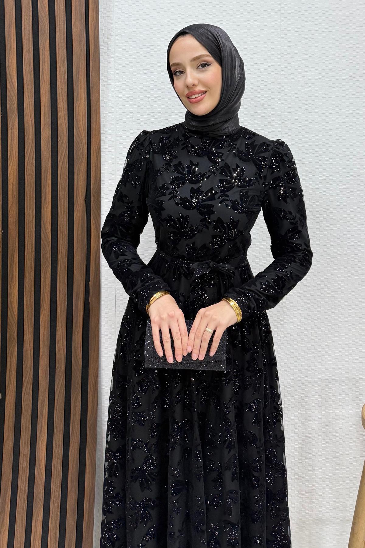 Lamia Giyim Anastasia Tül Abiye Siyah görsel 3