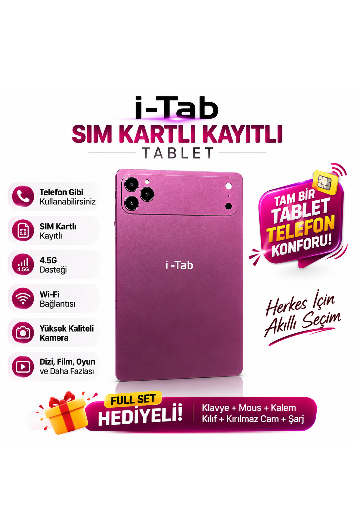 asf teknoloji İ-Tab 17 ProMax Sim Kartlı Full Set Hediyeli-Klavye+Mous+Kalem+Kılıf+Kırılmazcam