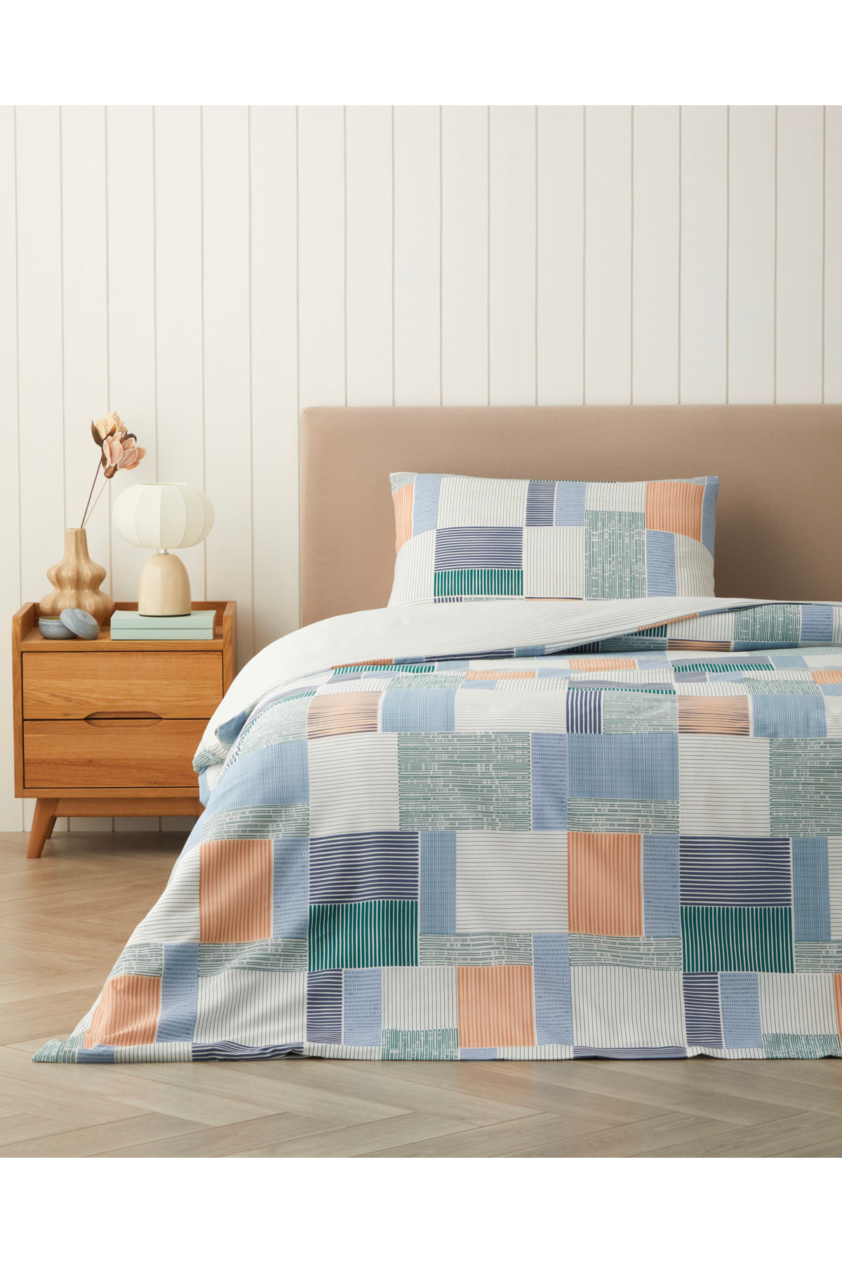 Modern Weave Kolay Ütülenir Tek Kişilik Nevresim Seti 160x220 cm Koyu Yeşil-Turuncu