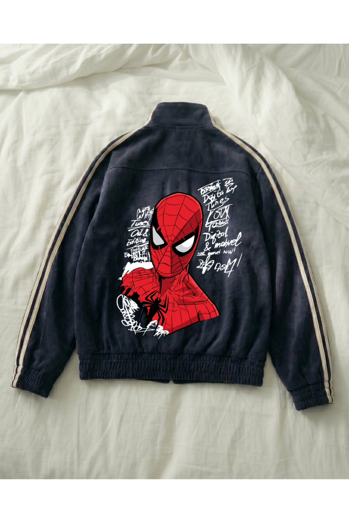 Touz Moda Spider Çift Çizgili Baskılı Oversize China Unisex Ceket