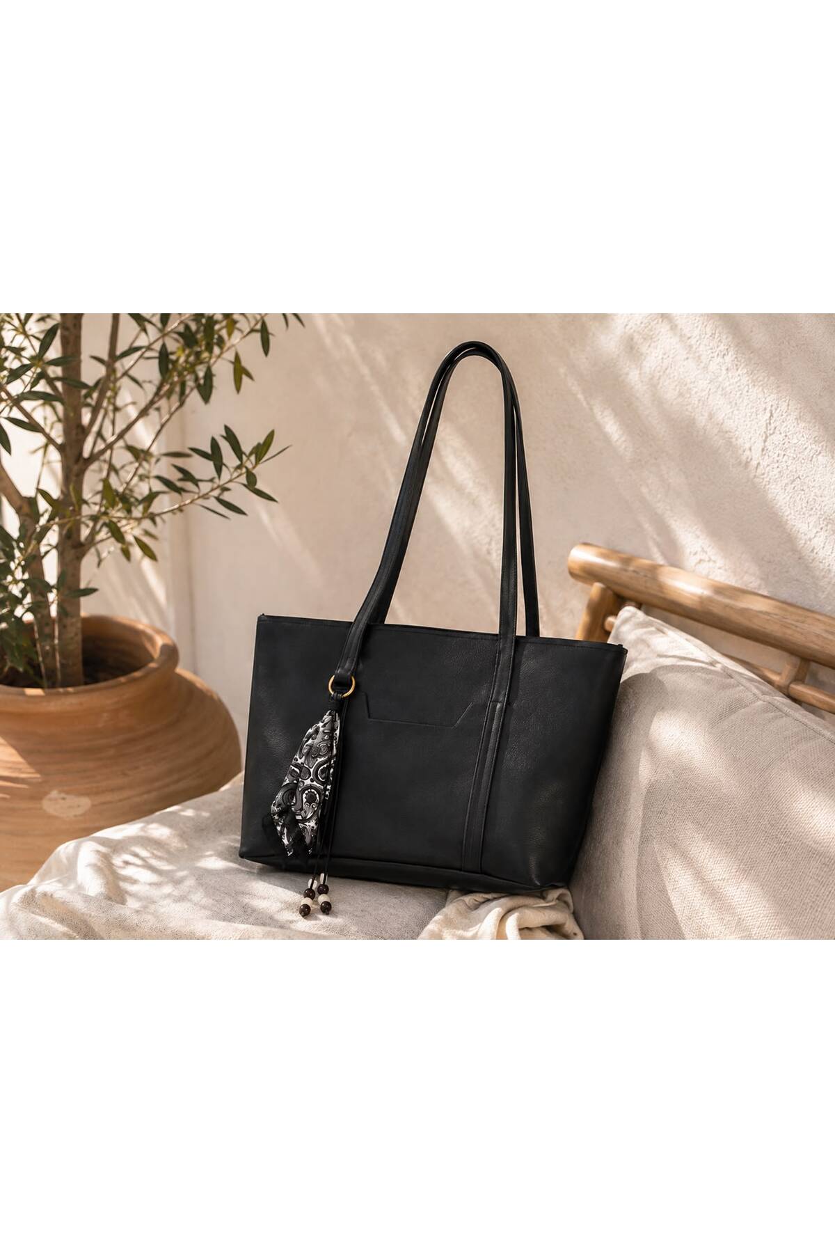 MENUSE ÇANTA Kadın fularlı Fermuarlı Shopper El Ve Omuz Çantası görsel 3