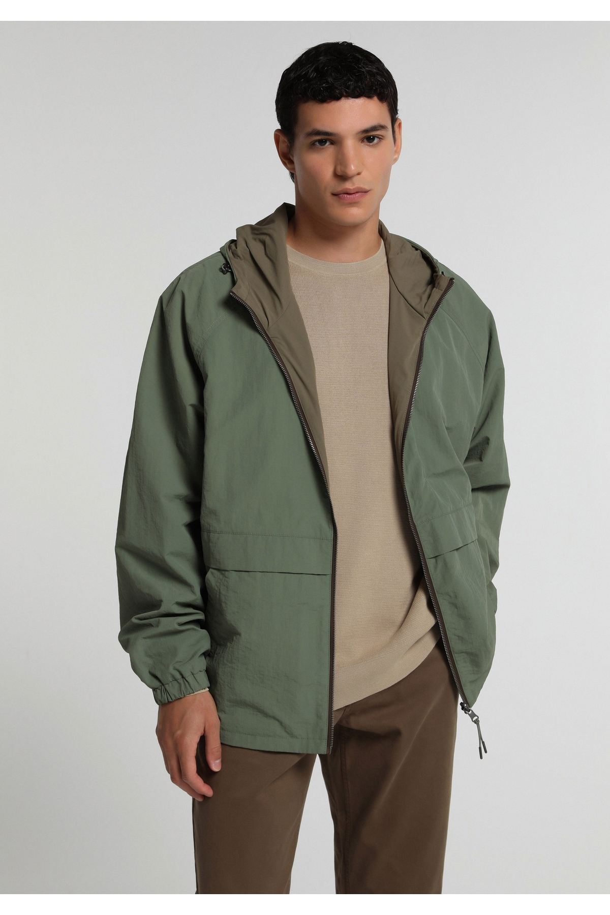 Colin's Loose Fit Düz Astarlı Fermuarlı Erkek Yeşil Yağmurluk