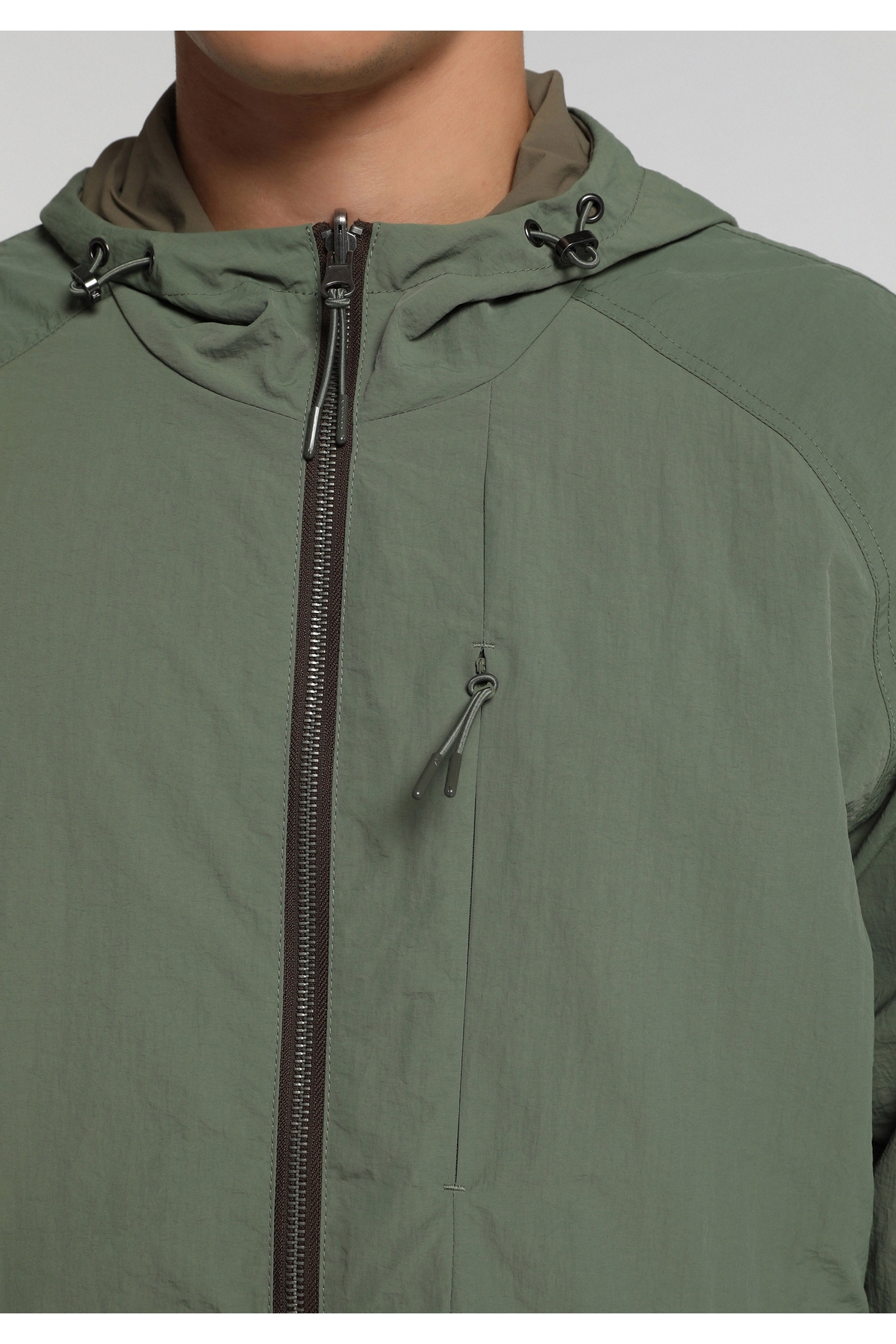 Colin's Loose Fit Düz Astarlı Fermuarlı Erkek Yeşil Yağmurluk görsel 6