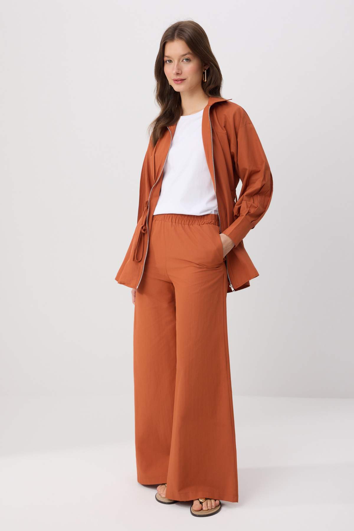 Trendyolmilla Modest Kiremit Fermuarlı Tunik Geniş Paça Pantolon Alt - Üst Takım TCTSS26US00034
