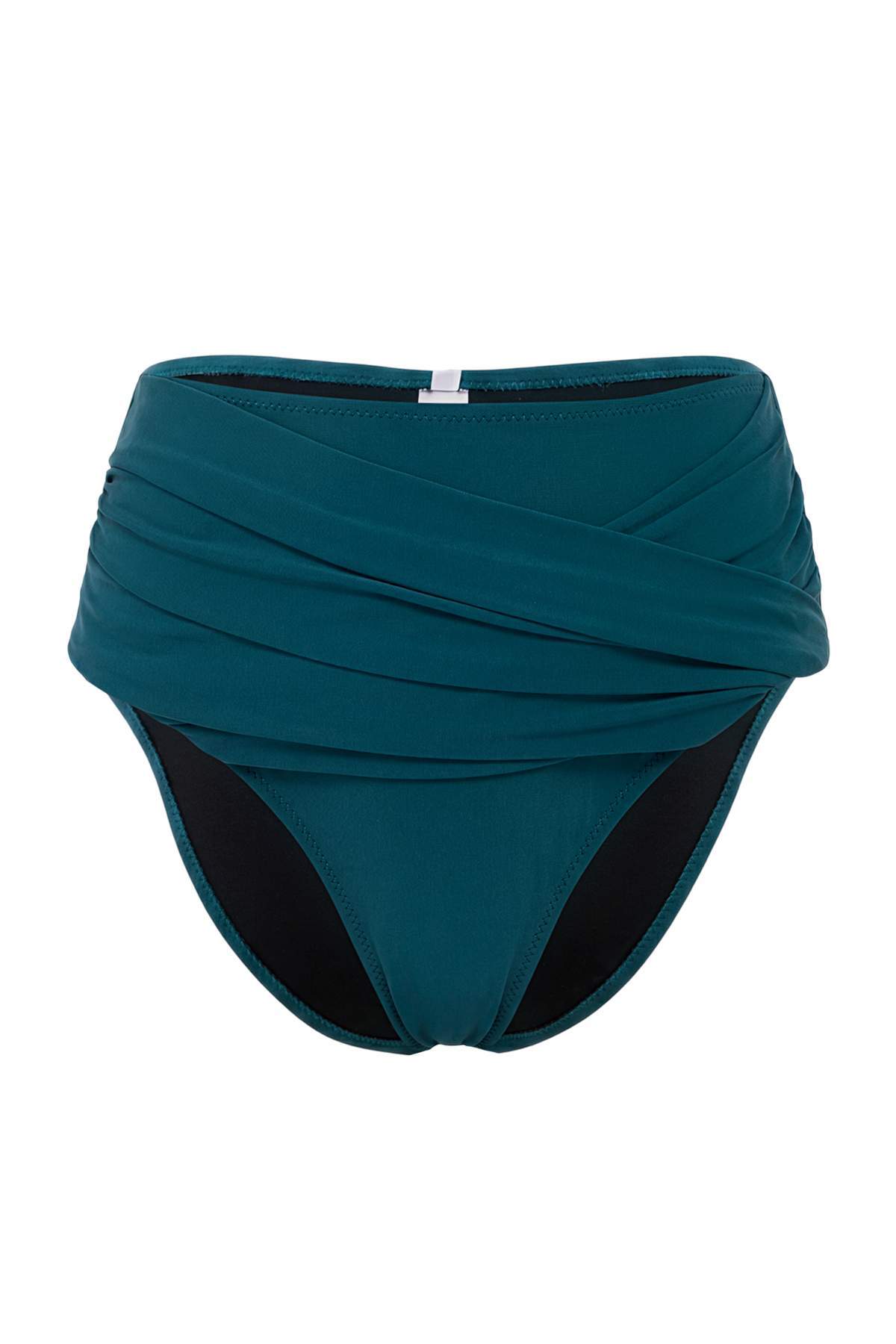 Trendyolmilla Petrol Yüksek Bel Drapeli Regular Bikini Altı TBESS25BA00001