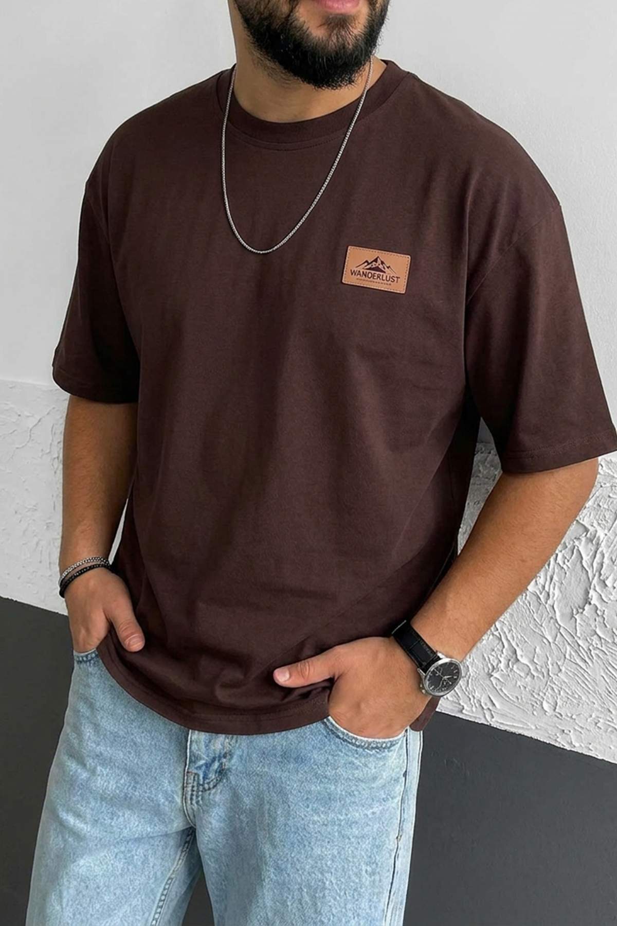 Trendyolmilla Man Kahverengi Oversize/Geniş Kalıp Baskılı %100 Pamuk T-Shirt TMNSS26TS00082