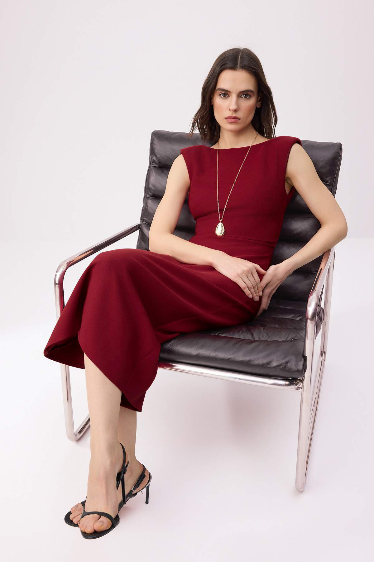 Trendyol Collection Burgundy Back Detail Midi Stretchy Finike Woven Dress TWOSS26EL00136