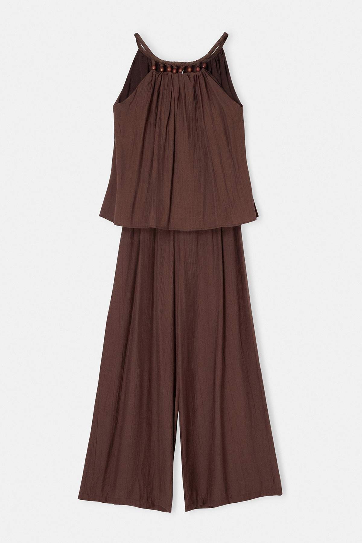 Drop by Trendyolmilla Örme İp Askılı Boncuk yaka detaylı Bluz Geniş paça Pantolon
