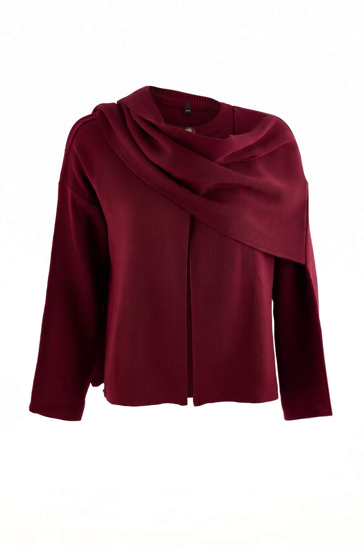 Trendyolmilla Vücut Seçmeyen Bordo Süper Oversize/Geniş Kalıp Şal Detaylı Triko Panço TWOAW26KZ00160
