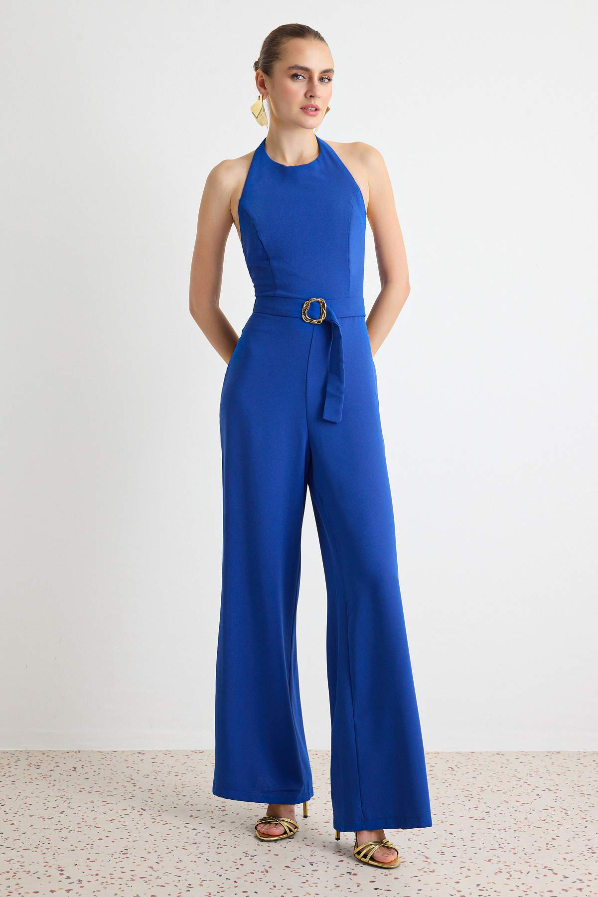 Trendyolmilla Saks Geniş Paça Tulum TWOAW27TU00005