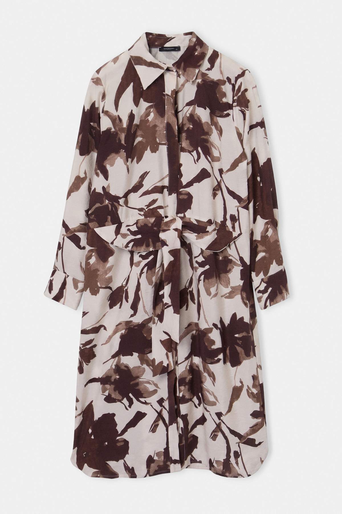 Trendyolmilla Modest Kahverengi Oversize Çiçekli Viskon Midi Gömlek TCTAW27TG00011