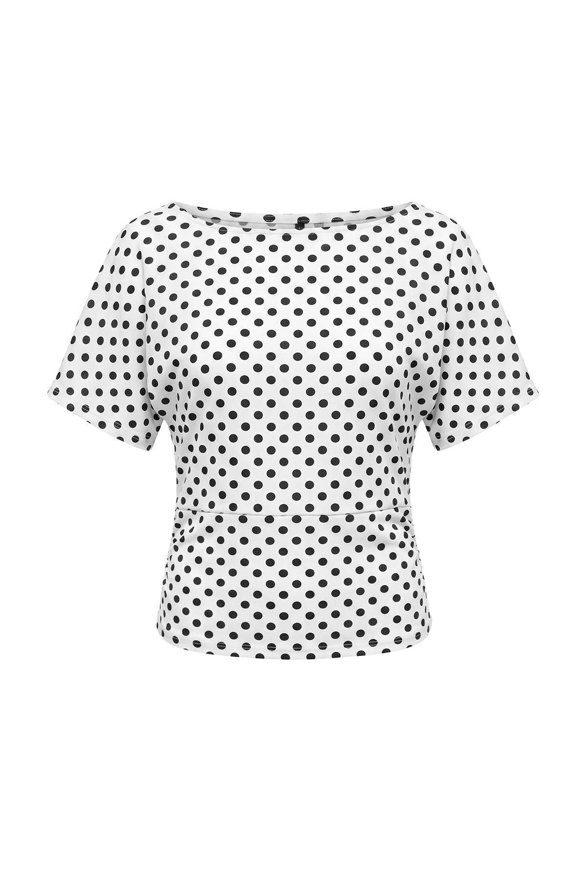 Trendyolmilla Ekru Puantiyeli Fitted Bisiklet Yaka Düşük Kol Kısa Esnek Örme Bluz TWOSS26BZ01061