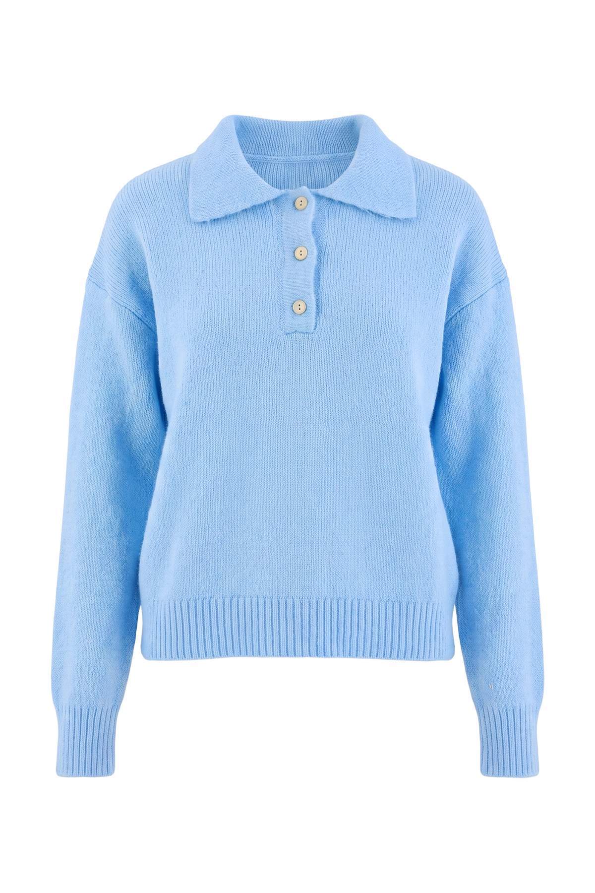 Trendyolmilla Wardrobe Essentials Bebe Mavisi Yünlü Basic Geniş Kalıp Özel İplikli Triko Kazak TWOAW26KZ00072
