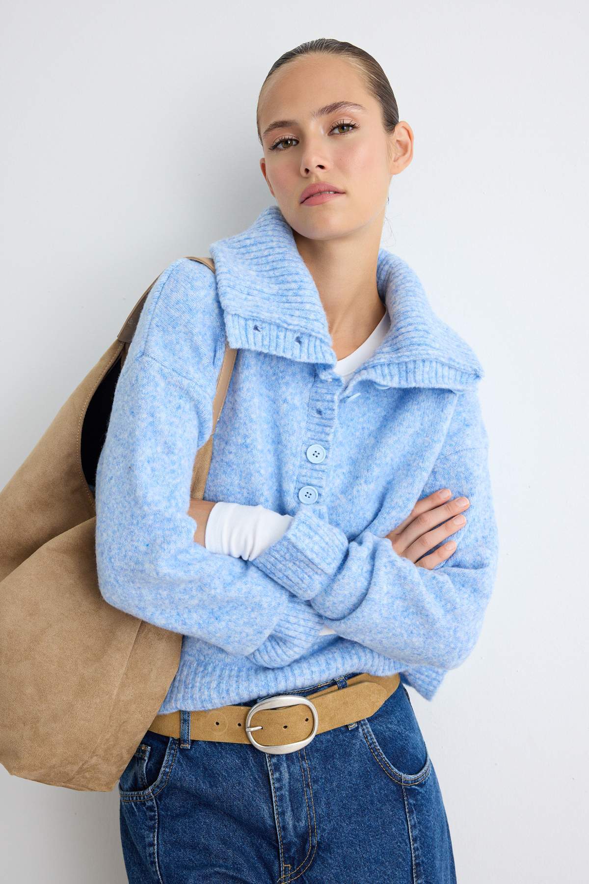 Trendyolmilla Wardrobe Essentials Açık Mavi Yumuşak Dokulu Özel İplik Triko Kazak TWOAW27KZ00115