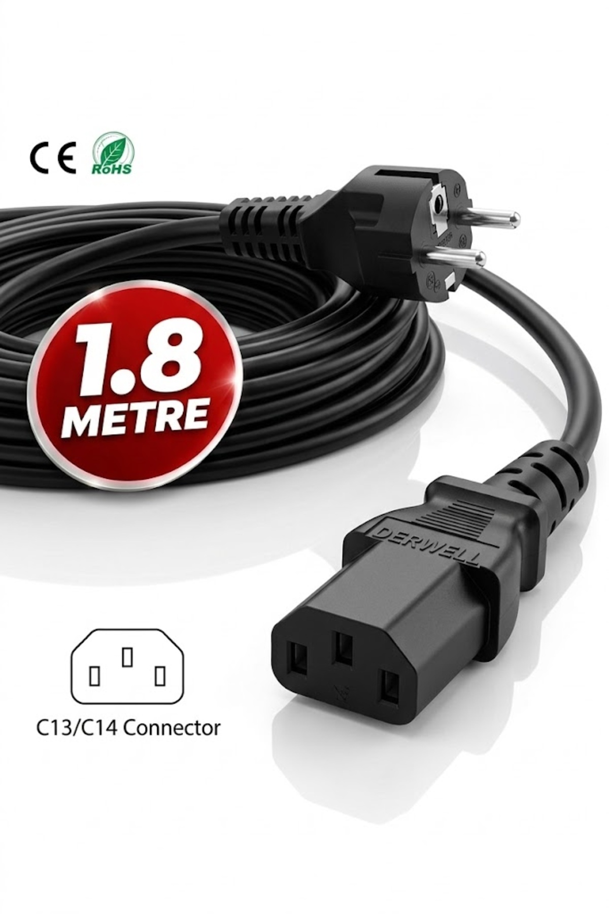 1.8 Metre 1.8mt Power Güç Kablosu C13 3pinli Monitör Bilgisayar PSU Terazi Baskül Elektrik Ceryan Güç Kablosu 220v Kablo