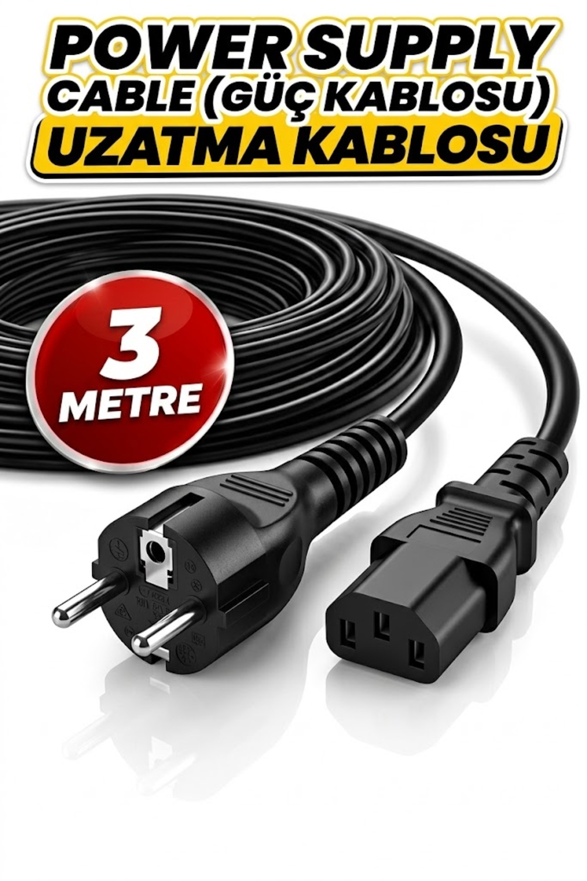 3 Metre 3mt Pc Monitör Tv Monitör Bilgisayar Printer Power Şarj Kablosu 3m C13 Baskül Kantar Terazi Güç Kablosu