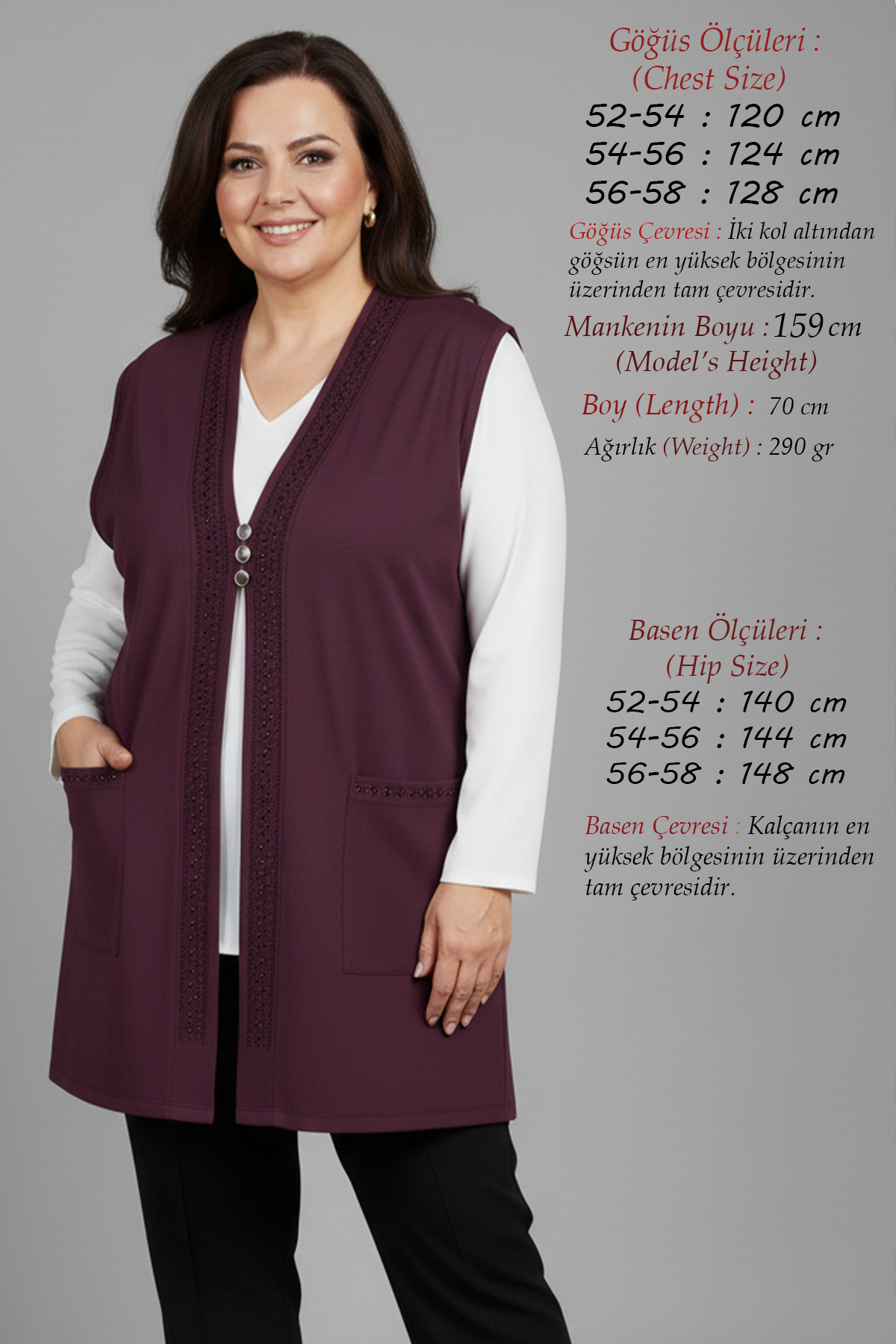 Plus Size Women's Summer Turli Viscose Combed Cotton Breathable Buttoned 70 cm Mother's Short Damson Vest