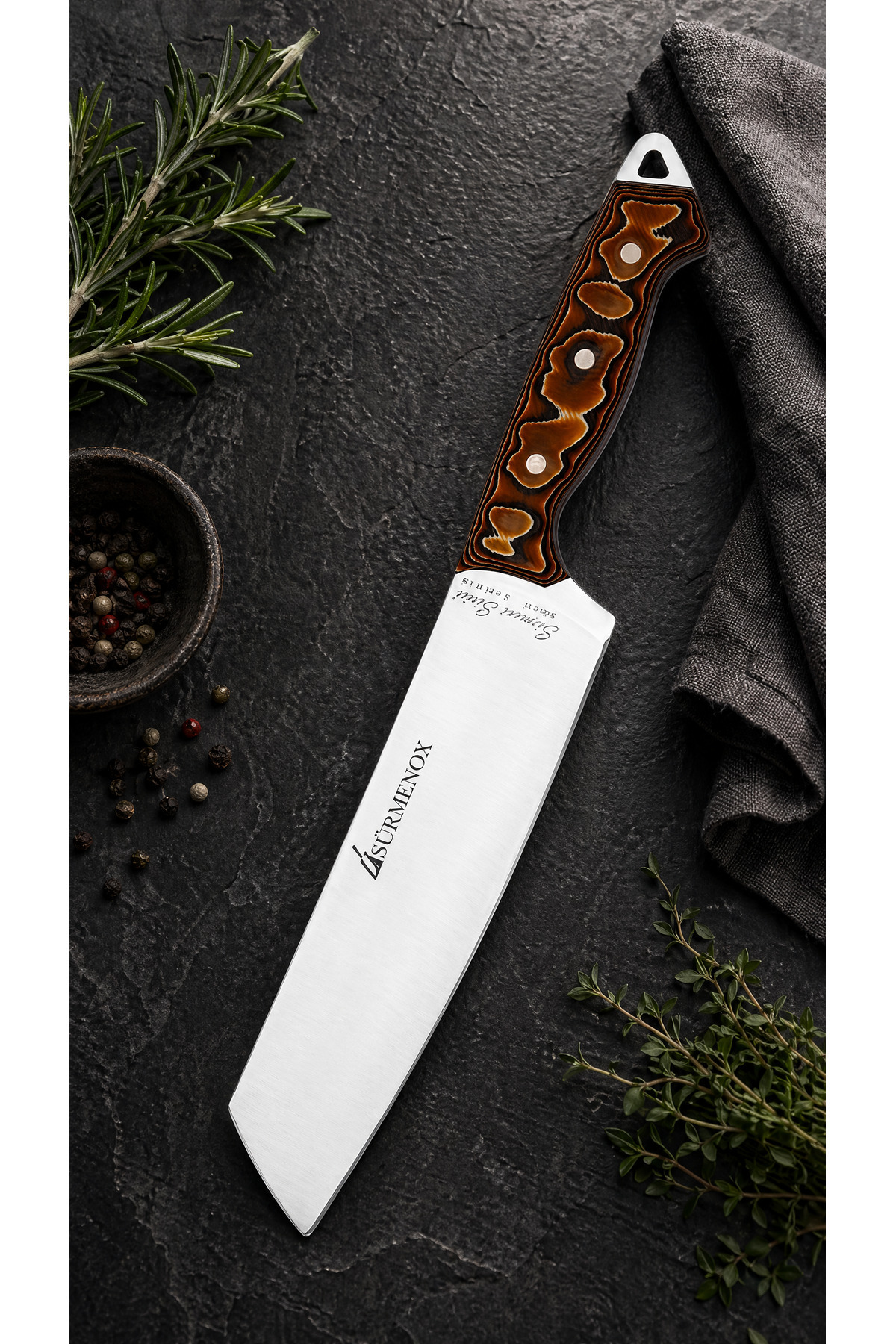 Sürmene Series Santoku Kitchen Chef Knife Coffee Verzalit Handle Meat Bread Vegetable Salad Chef Knife HDS-130