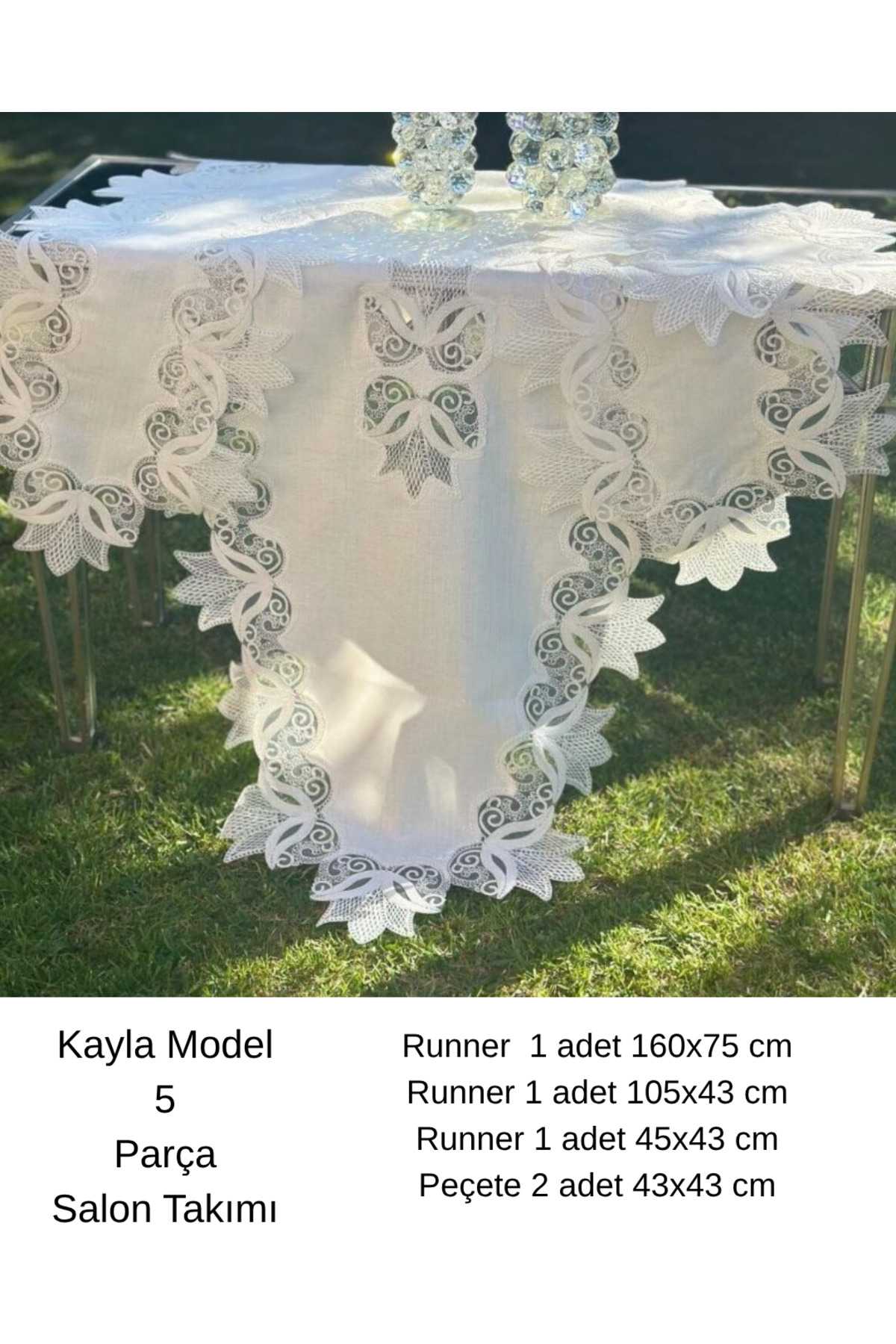 Salon Set 5-Piece Kayla Linen French Lace Carefree Runner Set Dowry Salon Set