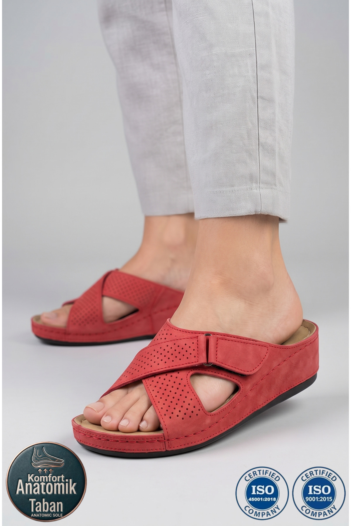 Women's Orthopedic Cross Velcro Adjustable Top Detail Comfort Model Casual Slippers Soft