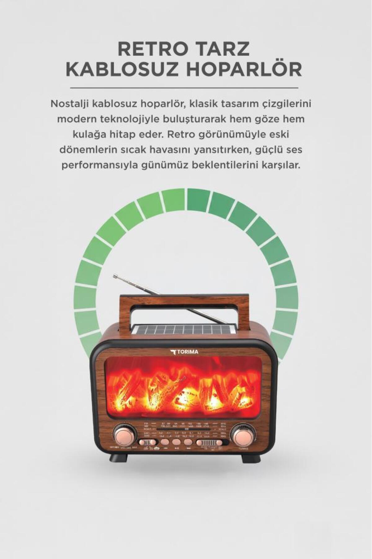 Torima Bluetooth Hoparlör Nostaljik Solar Panelli Speaker D72 Açık