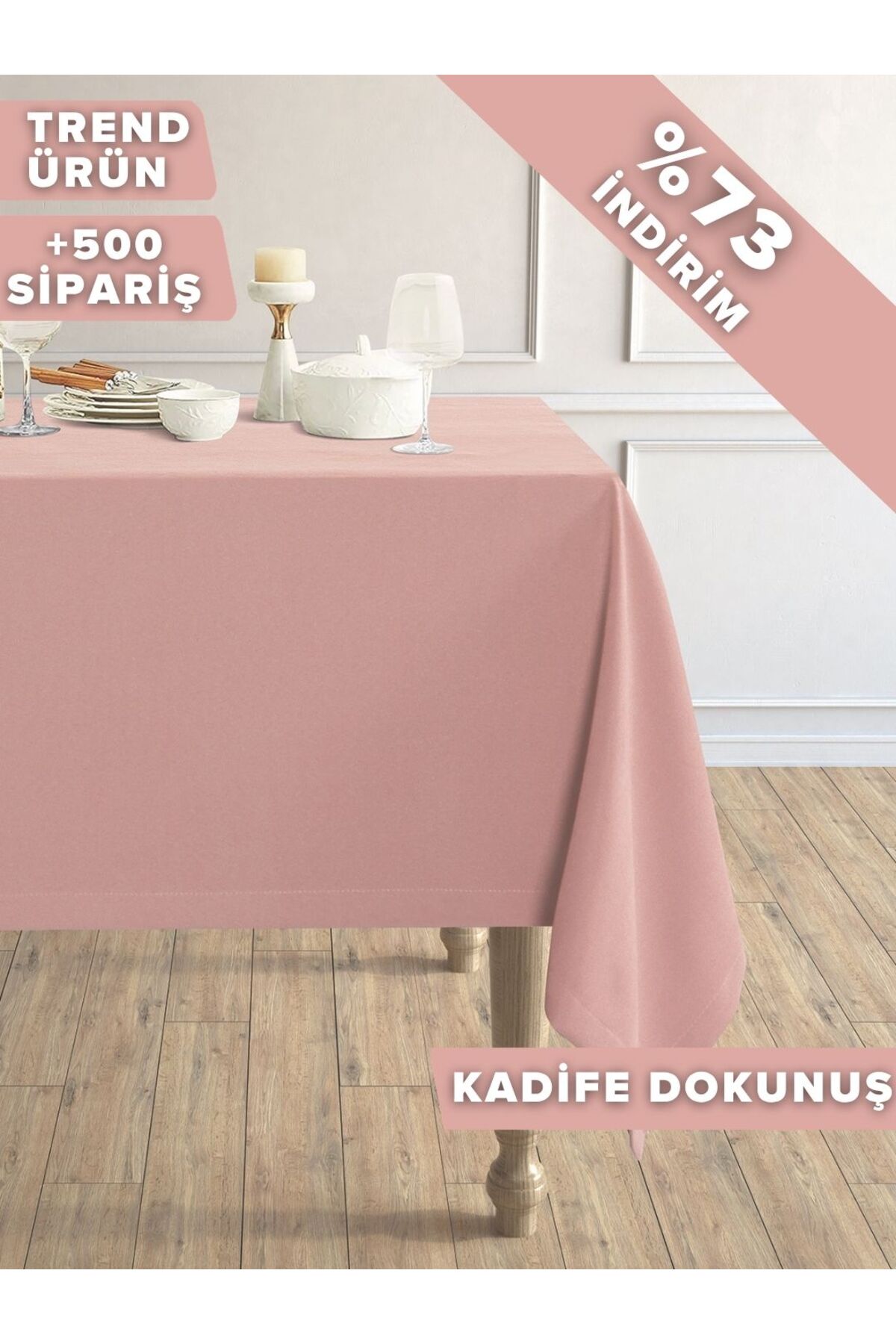 Daily Series Velvet Textured Misty Rose Tablecloth