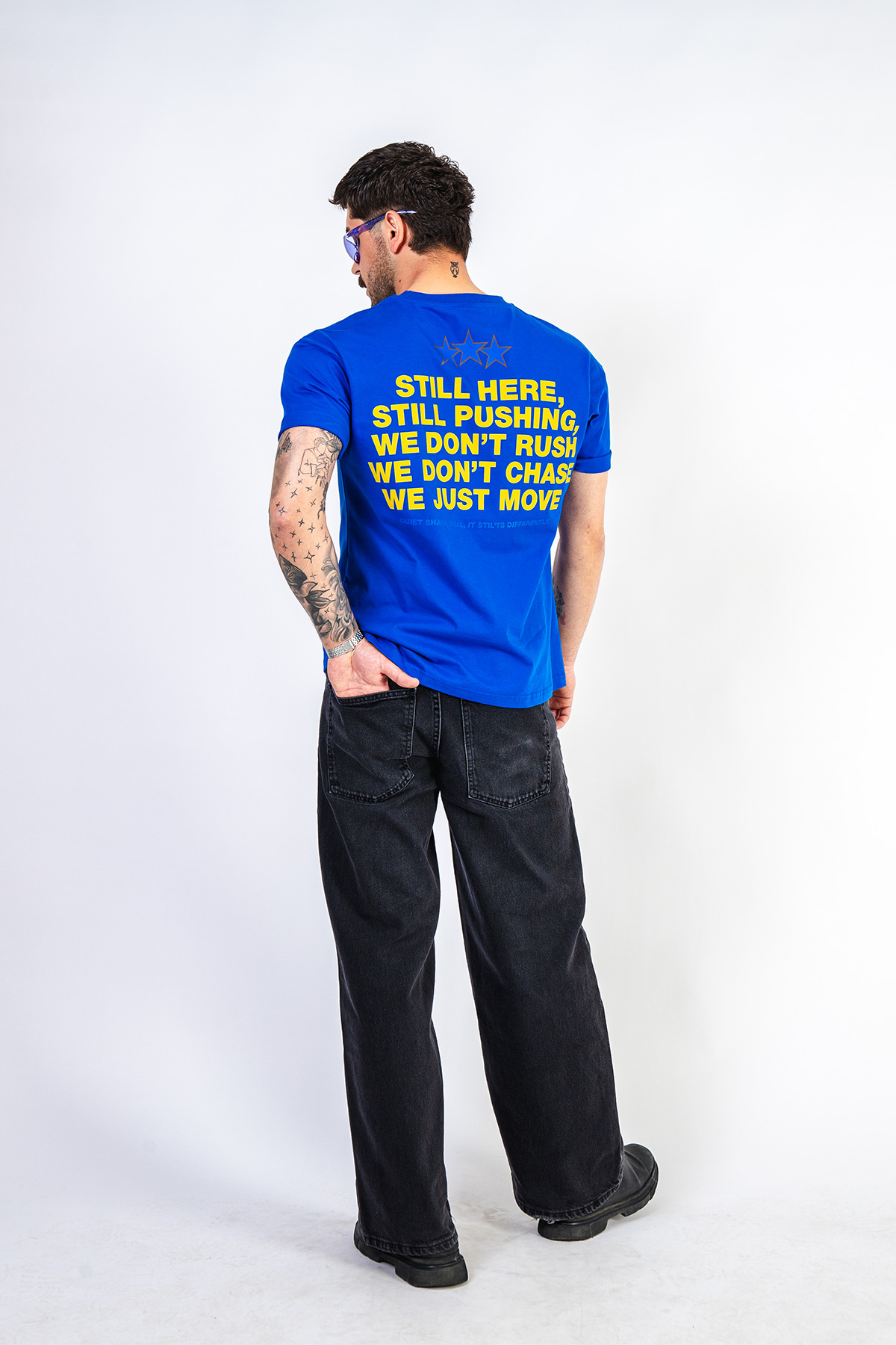 Sekizbiraltı Still Moving Baskılı Oversize Unisex Mavi Tshirt görsel 5