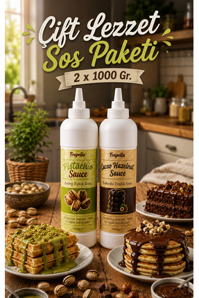 Frapella Antep Fıstık Sosu ve Kakaolu Fındık Sosu 1000g x 2 Adet Waffle, pank...