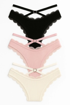 MAVİ QUMSAL Ribana Halkalı Bikini 3'lü Set SİYAH BEYAZ PENBE