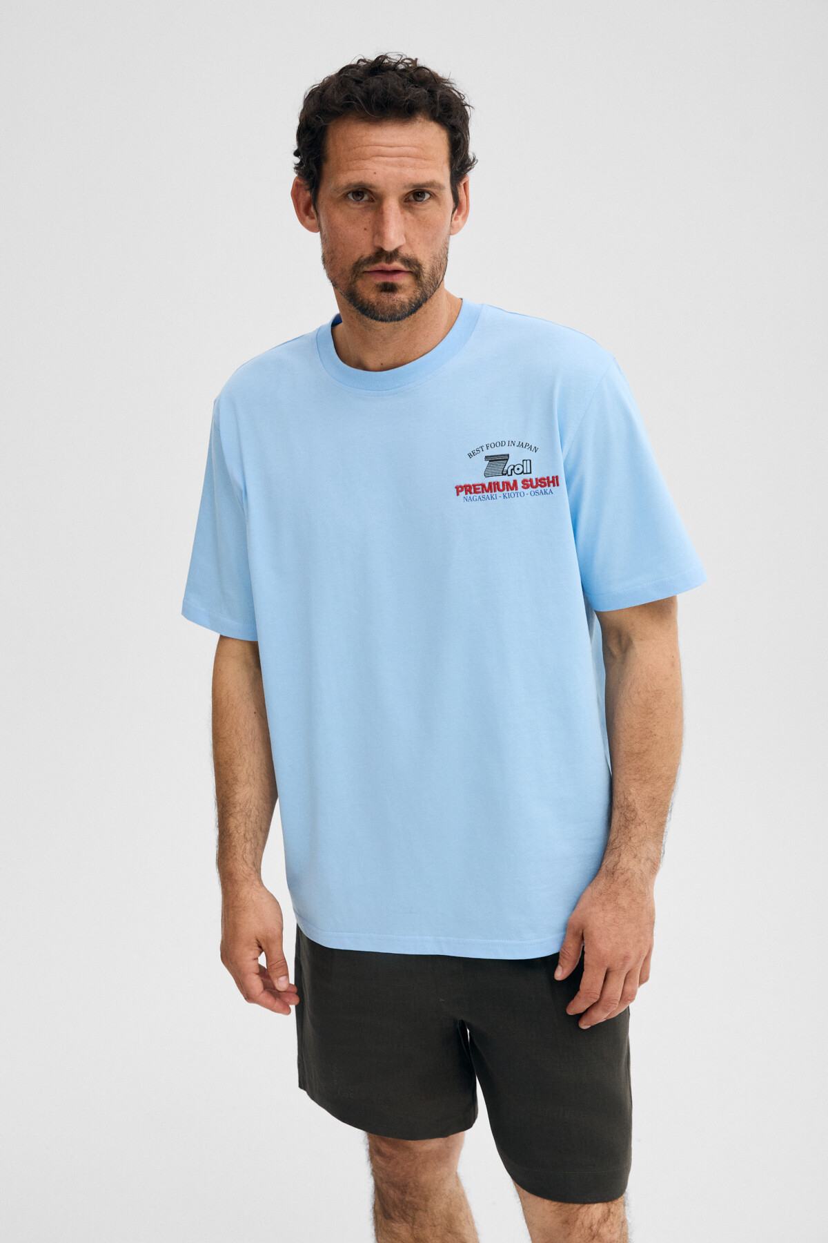 GRIMELANGE GIGANEST Erkek %100 Organik Pamuklu Baskı Detaylı Yuvarlak Yaka Mavi T-Shirt görsel 5