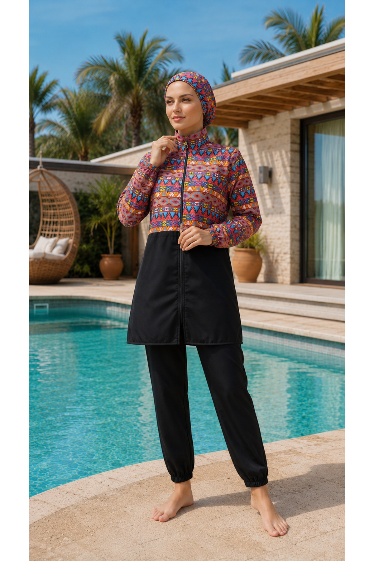 Anatolian Waist Adjustable Elastic Water Repellent Fabric 3-Piece Modest Swimwear Burkini