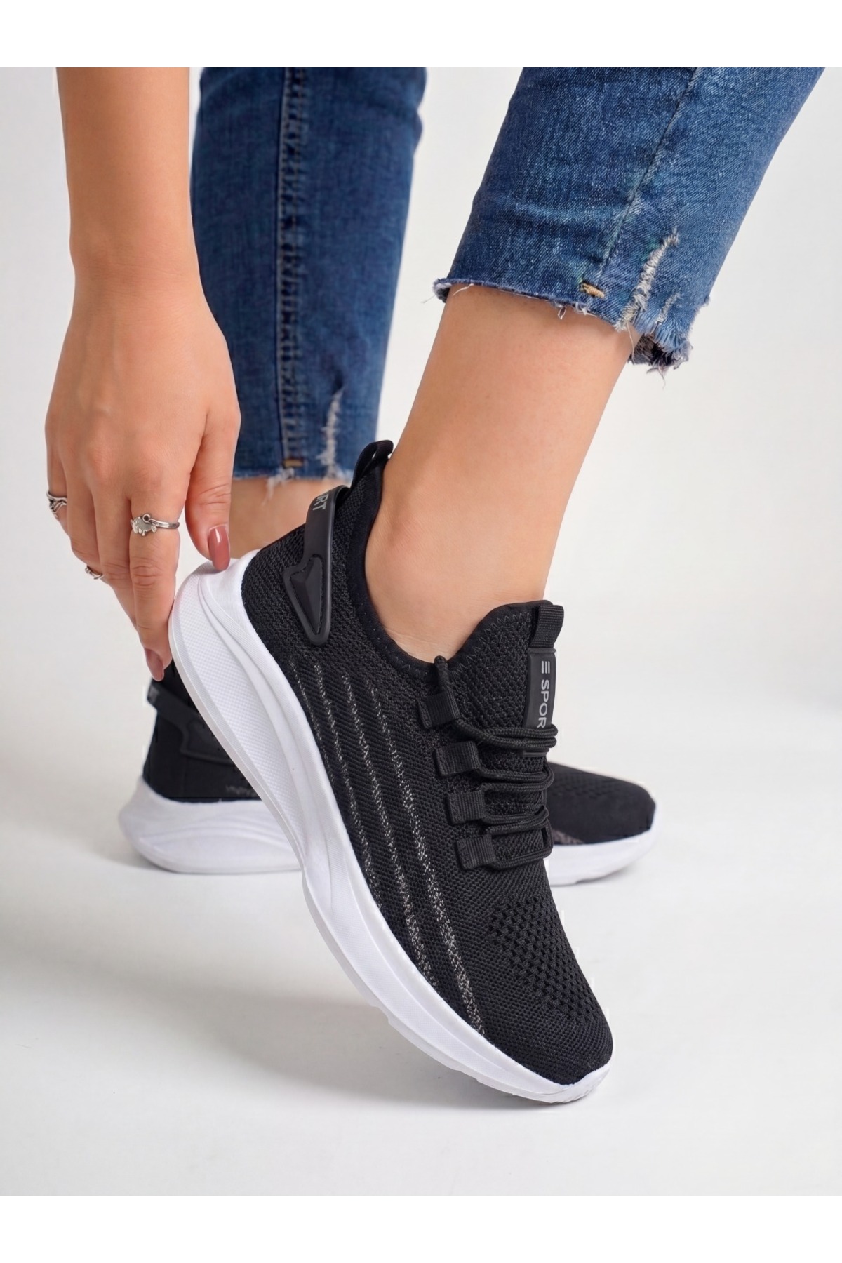 کفش ارتوپدی بافتنی سبک مشکی و سفید یونیسکس-015 — مشکی ESPORT-CONFORT — تصویر 4 از 9