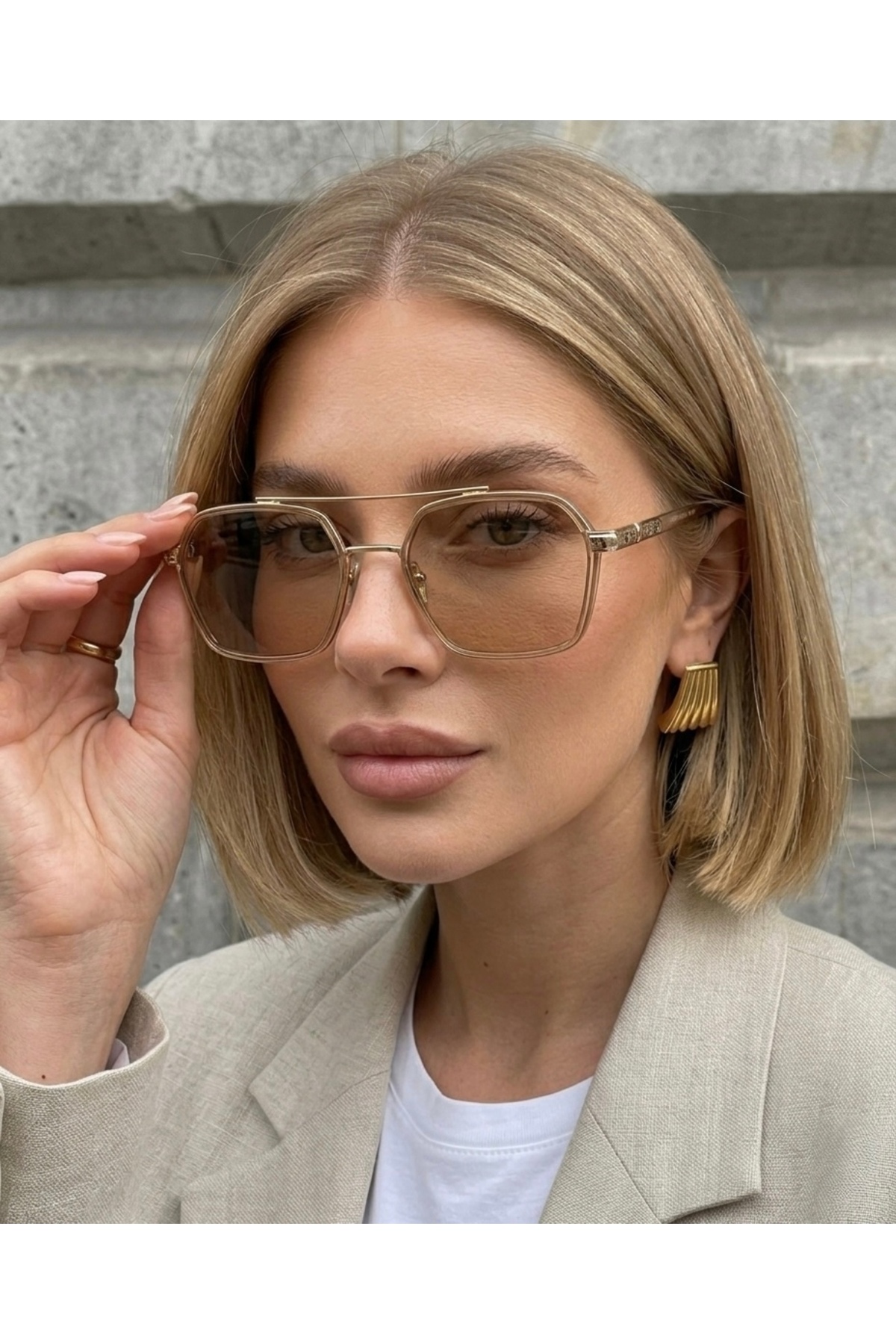 Chunky Frame Ecs Unisex Nude Kahverengi Uv400 Filtreli Ultra Hafif Güneş Gözlüğü görsel 3