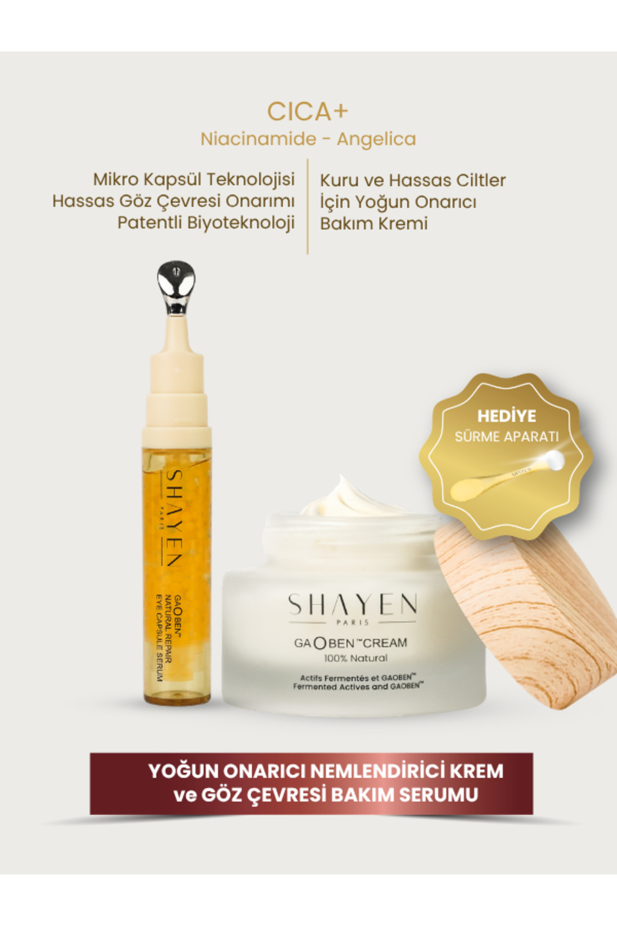 Shayen Paris GAOBEN™ Éclat Essentiel Duo %100 Doğal Fermente Patentli Formül Göz Kapsül Serumu + Yüz Kremi, Kuru Cilt, Nemlendirici, Yaşlanma, Morluk ve Şişlik Karşıtı Bakım — RPS-0003