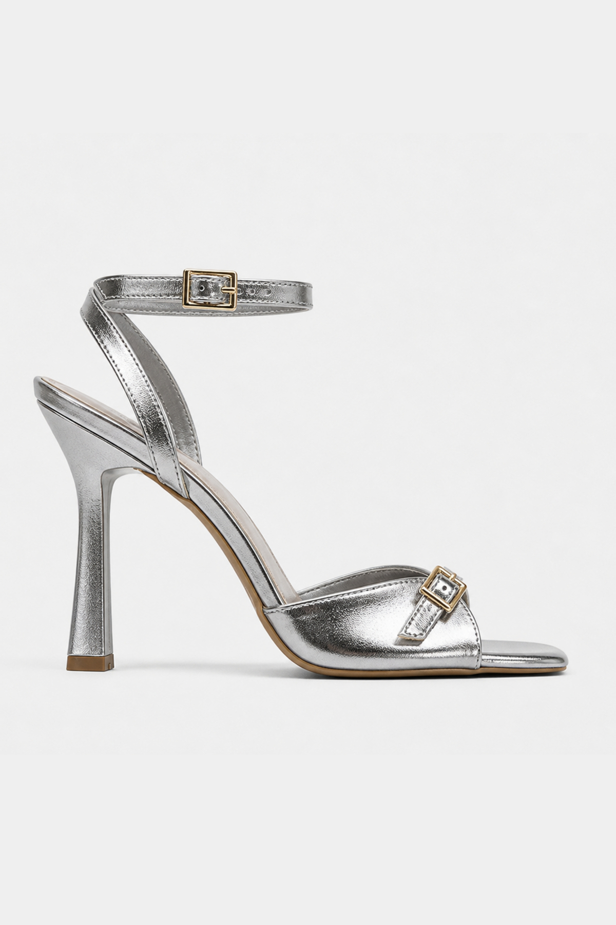 BonuStep Valeria Kadın Gümüş Kare Burun Topuklu Ayakkabı Slingback görsel 2