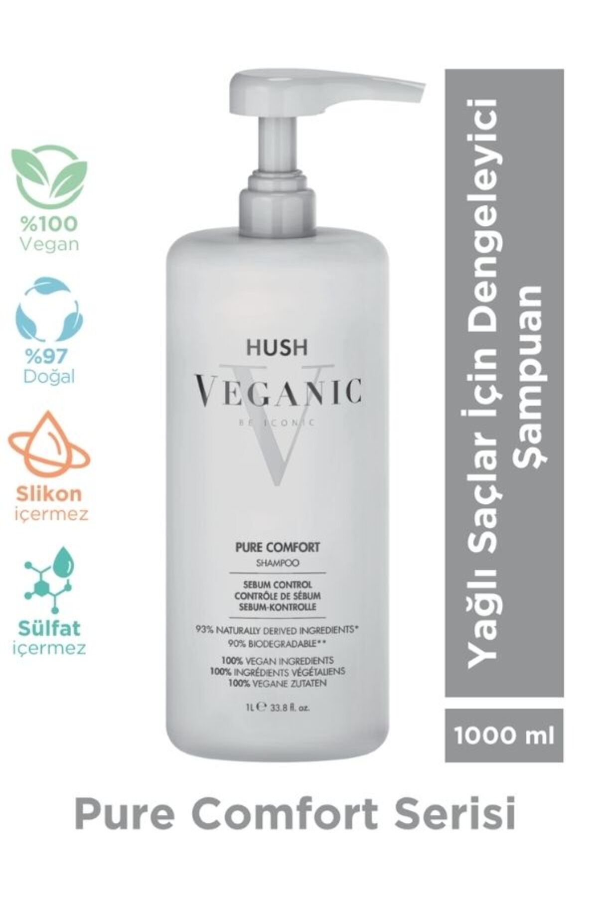 HUSH Veganic Pure Comfort Yağlı Saçlar İçin Dengeleyici Şampuan