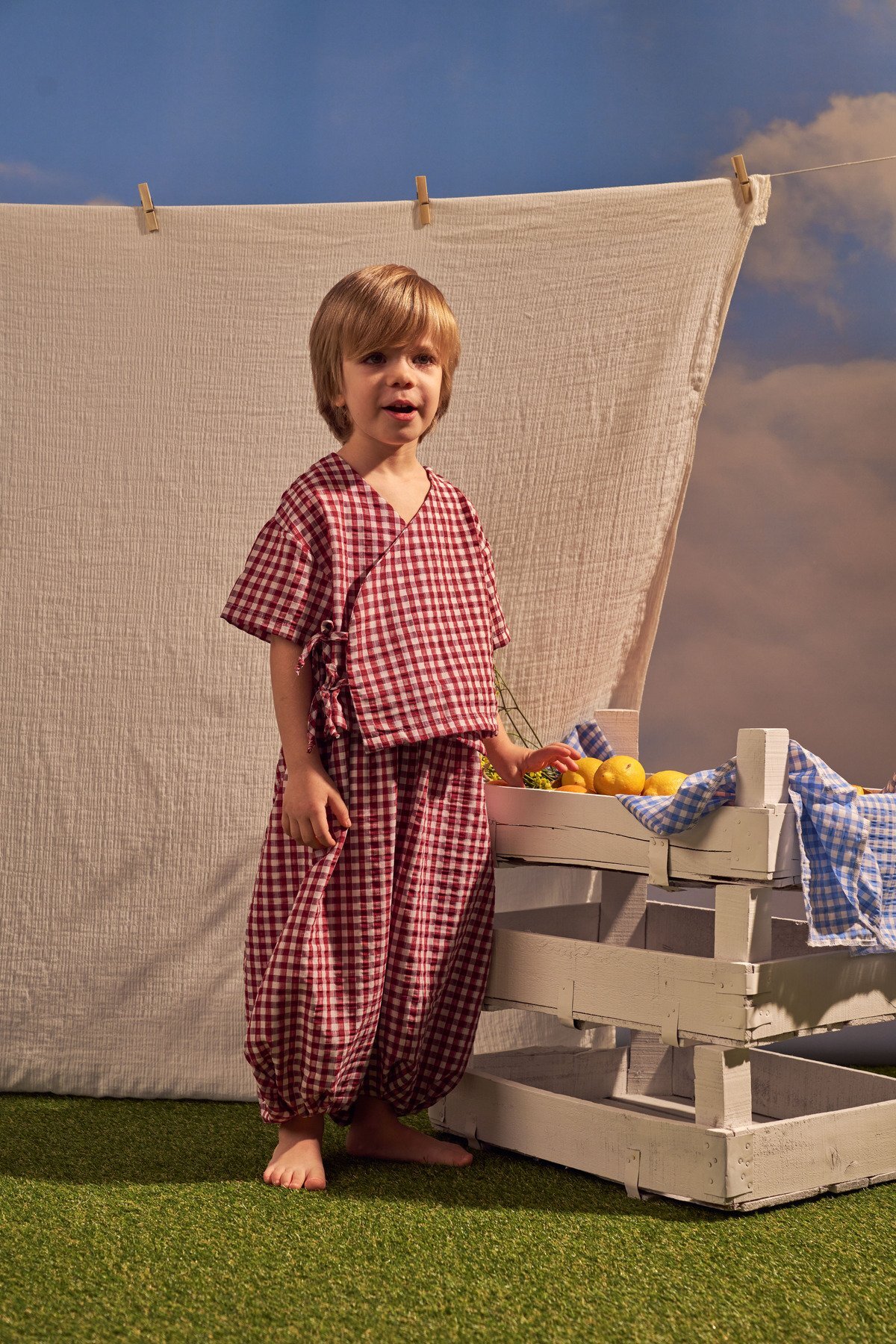Burgundy Daisy Picnic Series Double Breasted Set