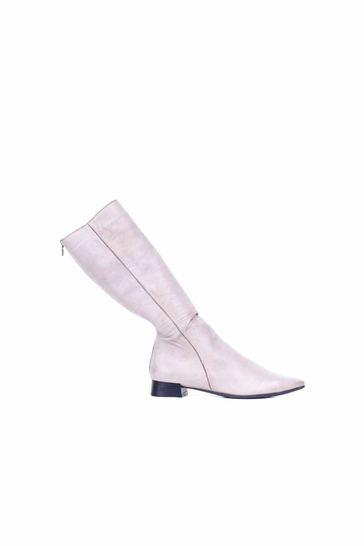 Gray Leather Women's Flat Boots 01wr3010
