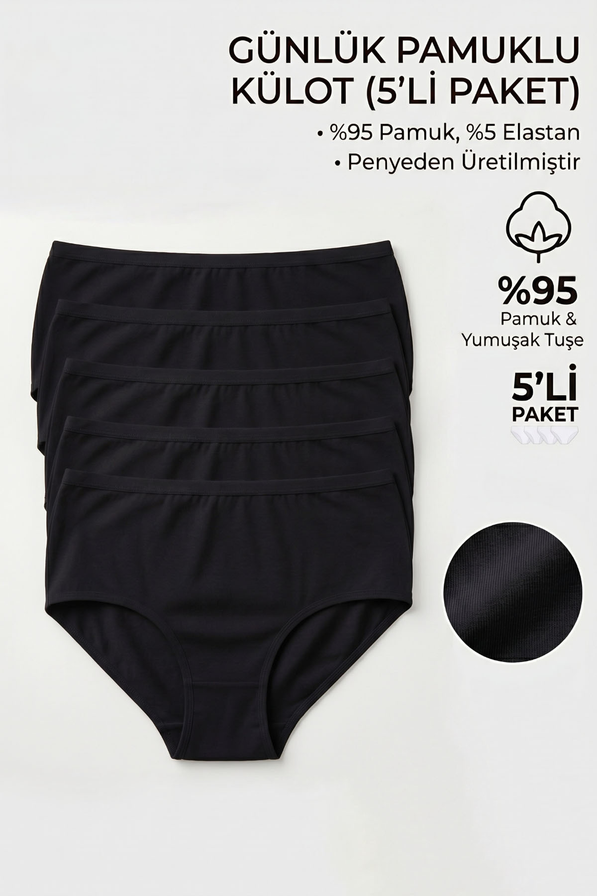 Women's Black 5-Piece Lycra Baton Briefs