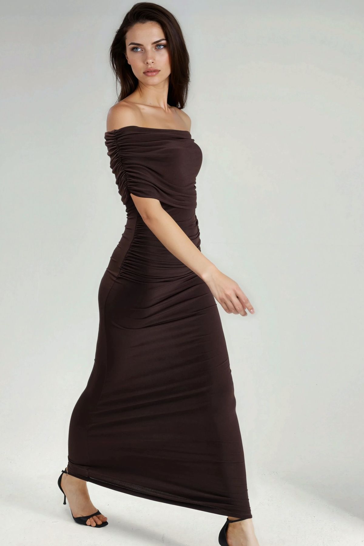 Hiccup Straplez Bodycon Maxi Sandy Elbise görsel 6