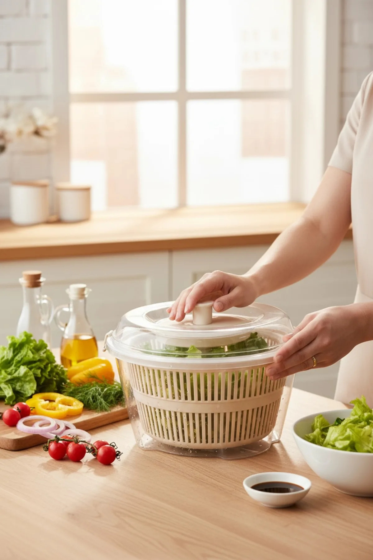 Vega Salata Kurutucu Kahve – Bölmeli Taşınabilir Lunch Box, Sızdırmaz Kapaklı