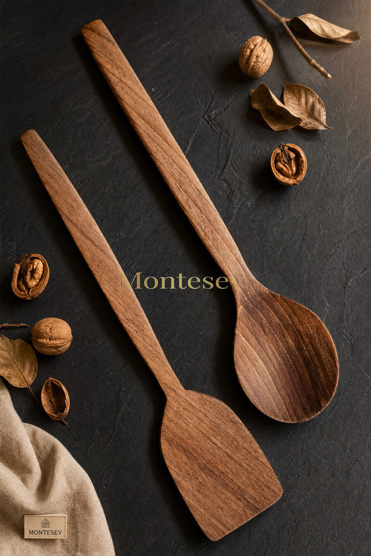 Natural Walnut Wood Wooden Wooden Spoon Spatula Set Wooden Spoon (Set of 2)