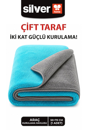 SİLVER HOME Mikrofiber Süper Emici 50×70 Cm Büyük Boy 600 Gsm Mavi-Gri Çift Y...