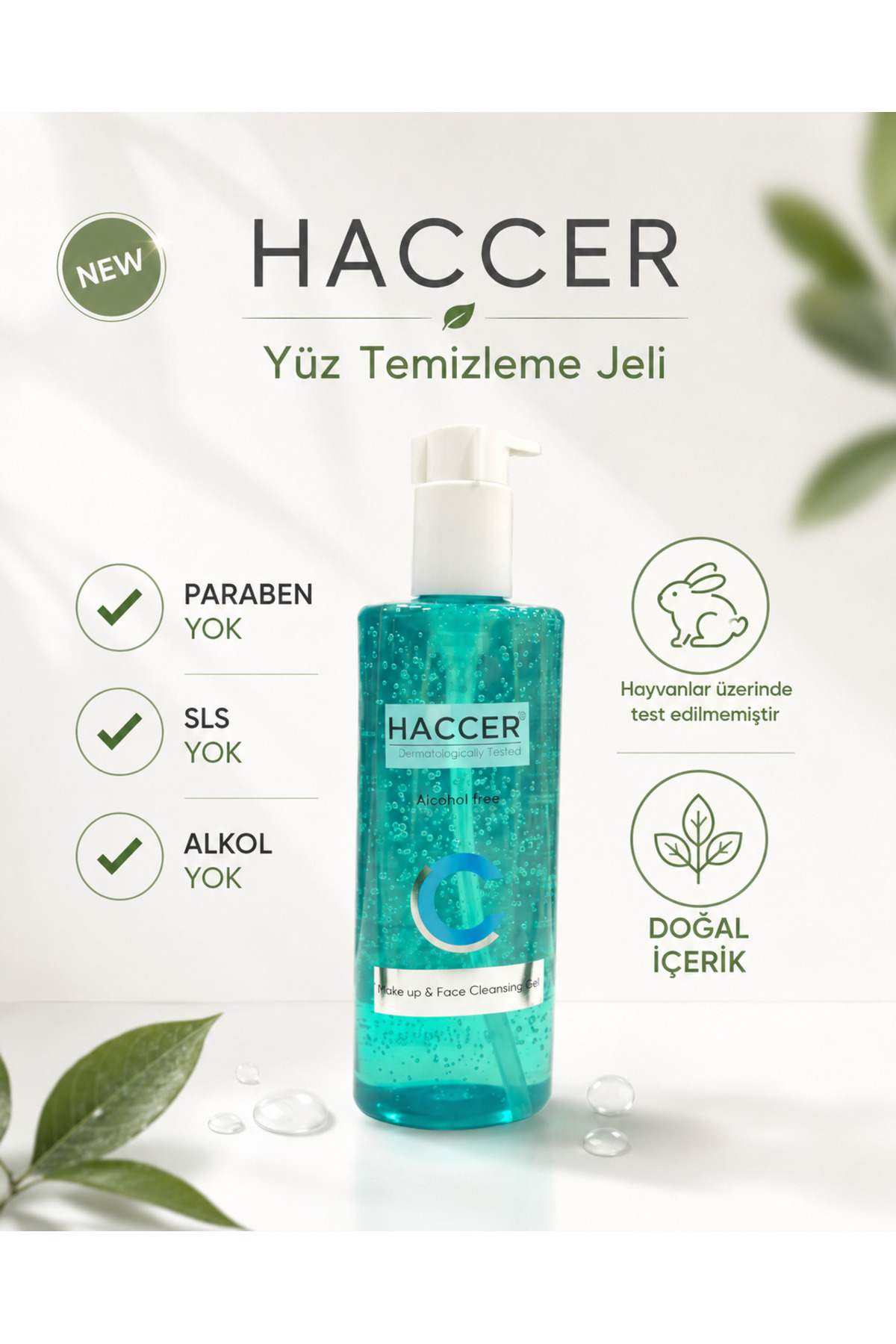 Doğal Yüz Ve Makyaj Temizleme Jeli, Yüz Yıkama Jeli 300 ml Alkolsüz — HFMG001 — تصویر 2 از 8