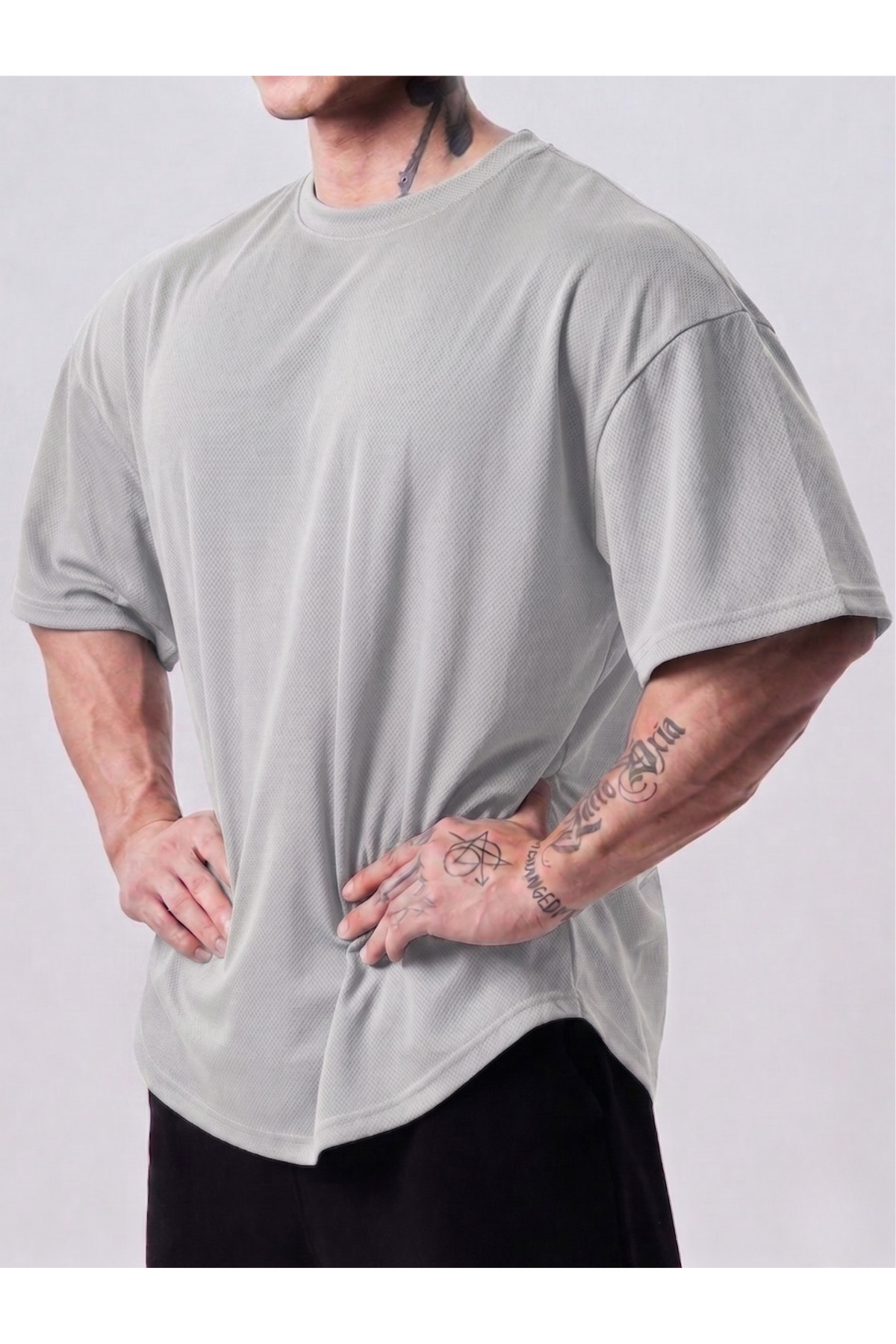 GENIUS STORE Genius Erkek Spor Tişört Polyester Kumaş Oversize Fitness & Gym Antrenman Tişörtü
