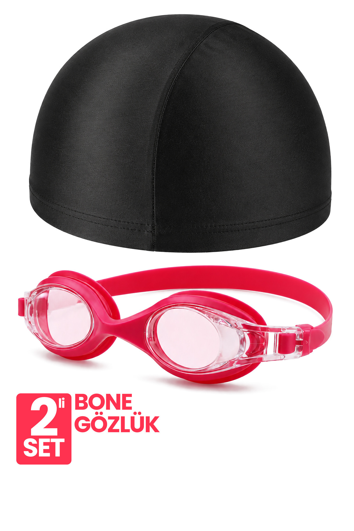 2pcs Set Swim Goggles Fabric Bonnet Set Swimming Pool Sea Glasses Pink