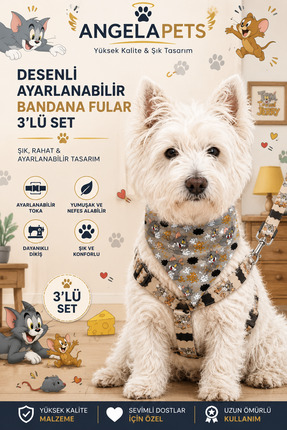 Angelapets AYARLANABİLİR FULAR , GÖĞÜS TASMASI VE GEZDİRME KAYIŞI 3'LÜ SET