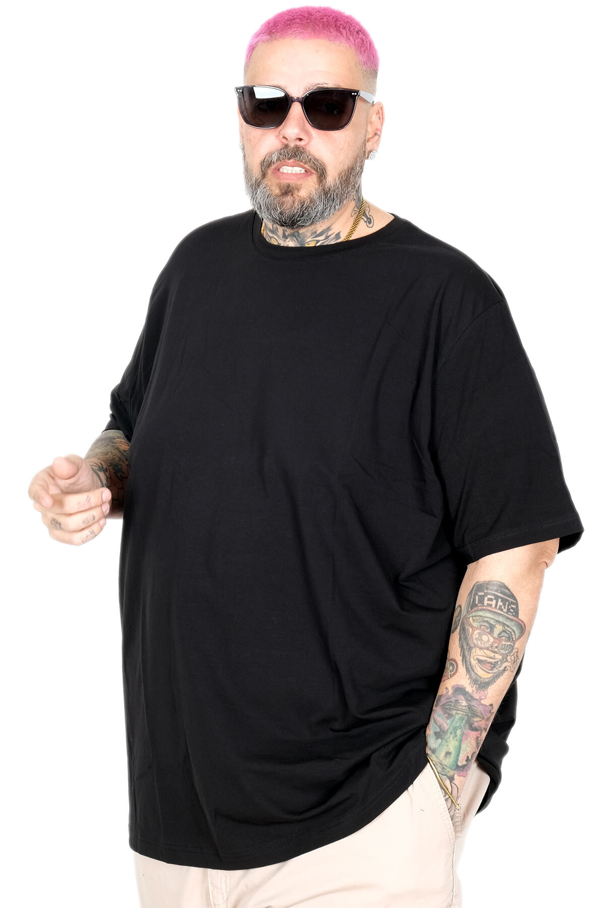 ModeXL Mode XL Büyük Beden Unisex Likralı T-shirt Bisiklet Yaka 20149 Siyah görsel 3