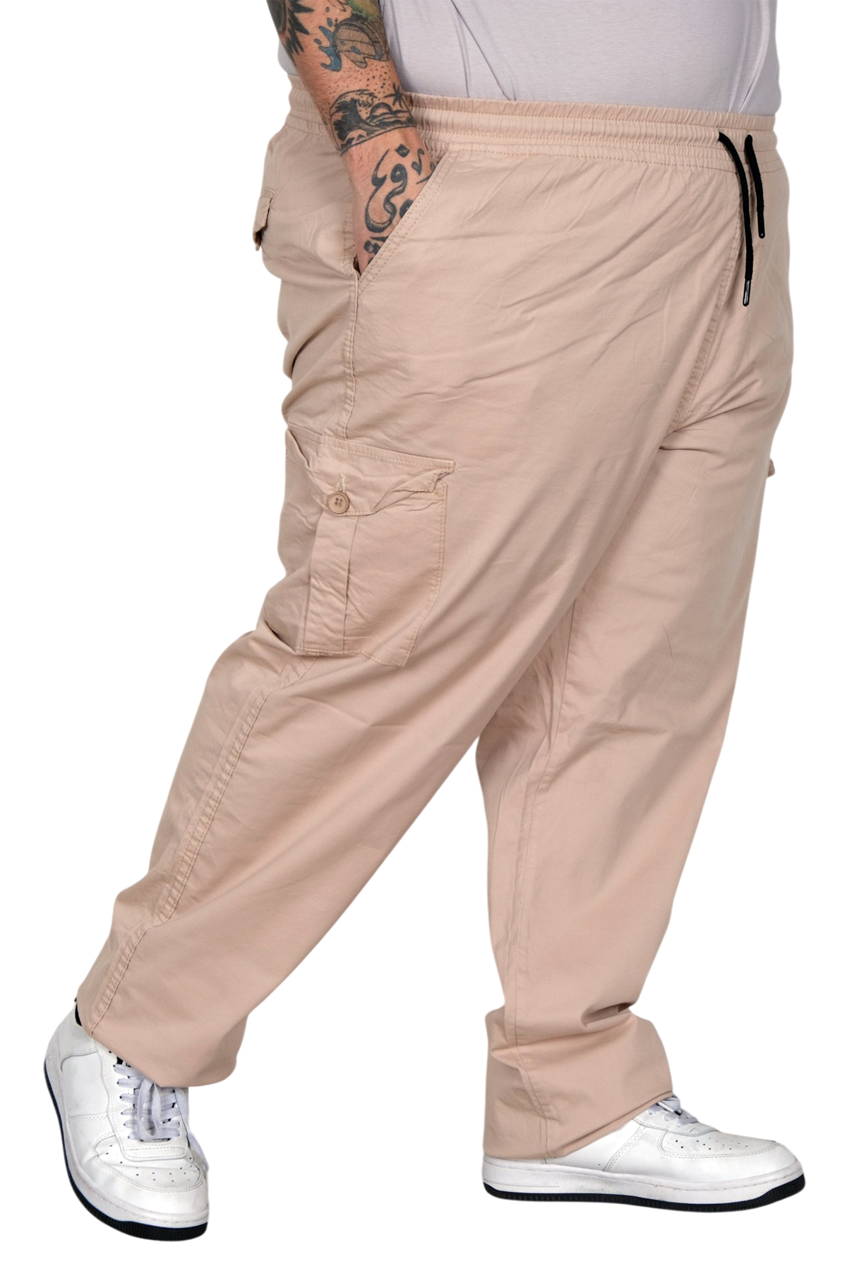 ModeXL Büyük Beden Erkek Keten Kargo Jogger Pantolon Milano 21912 Bej görsel 3